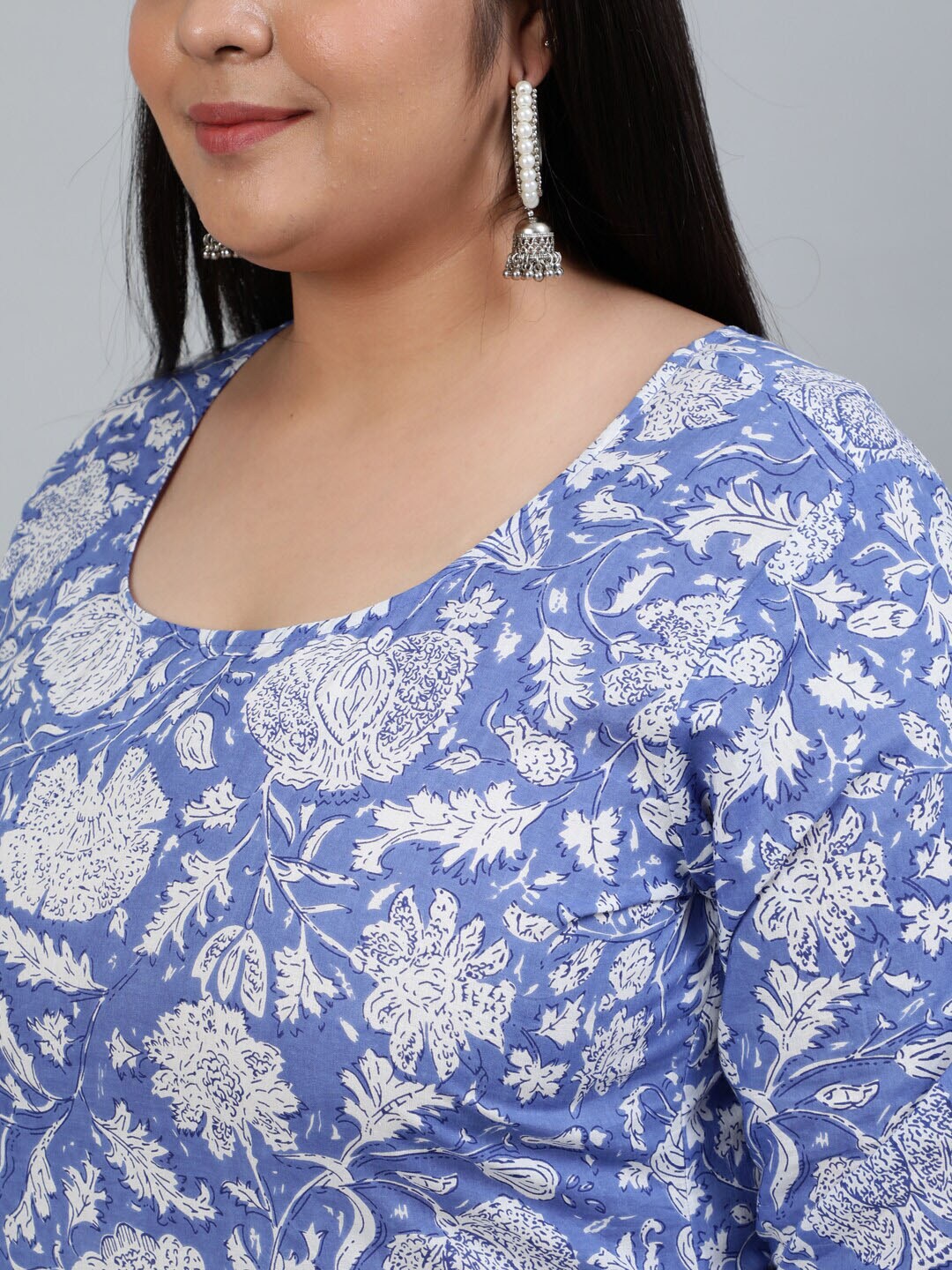 Plus Size Women Purple Printed Straight Kurta With Palazo & Dupatta