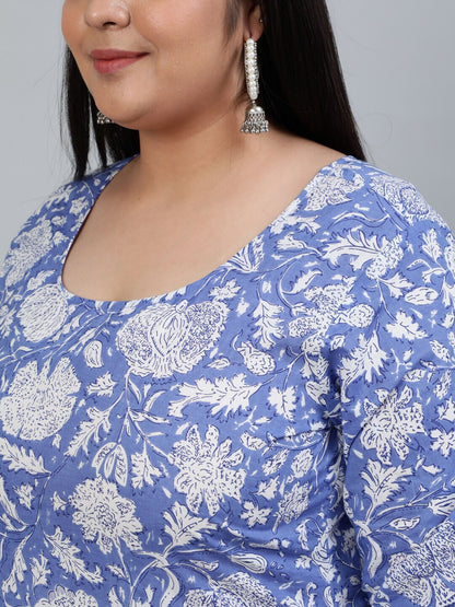 Plus Size Women Purple Printed Straight Kurta With Palazo & Dupatta