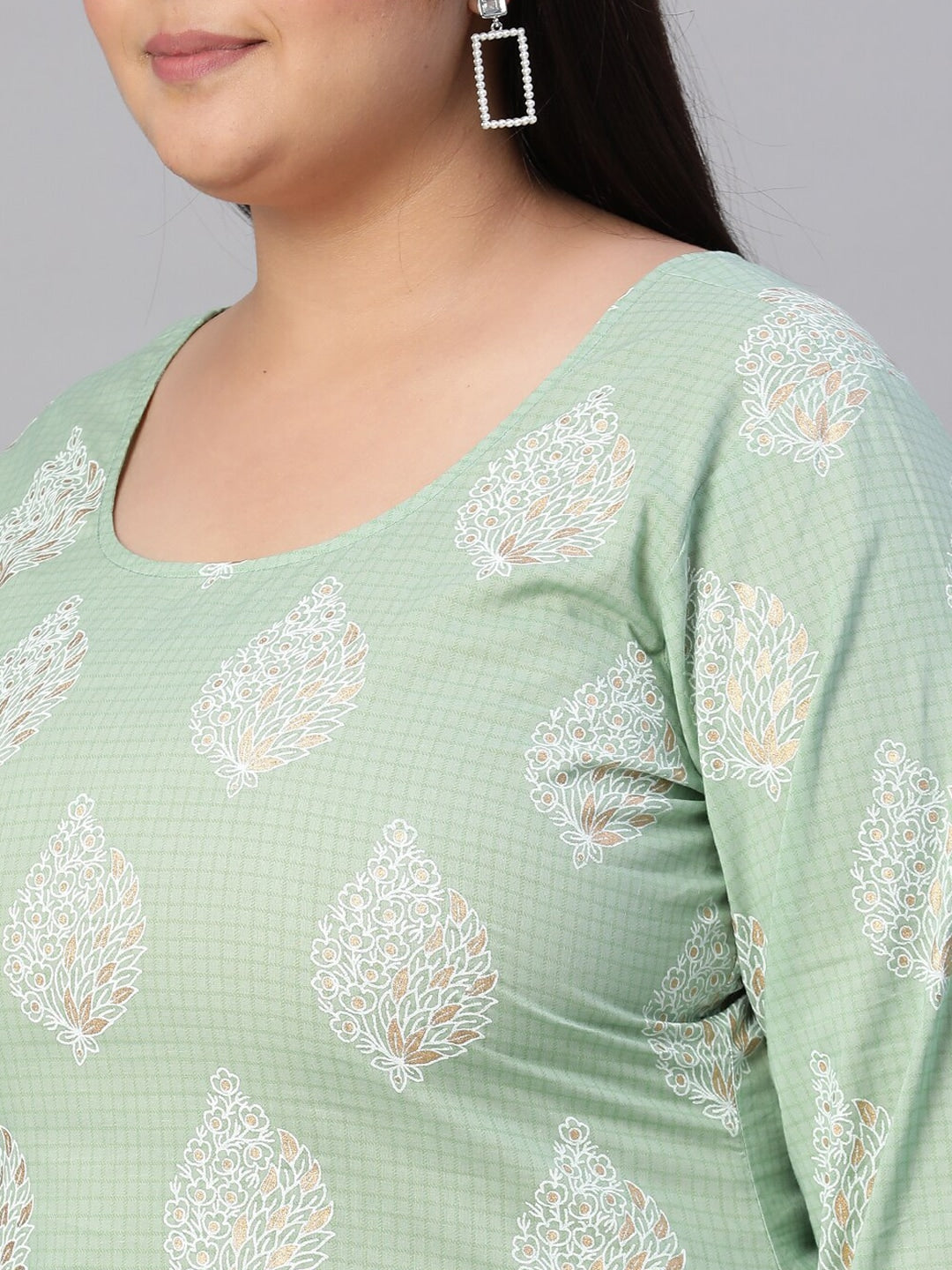 Women Green Printed Straight Kurta with Plazo & Dupatta