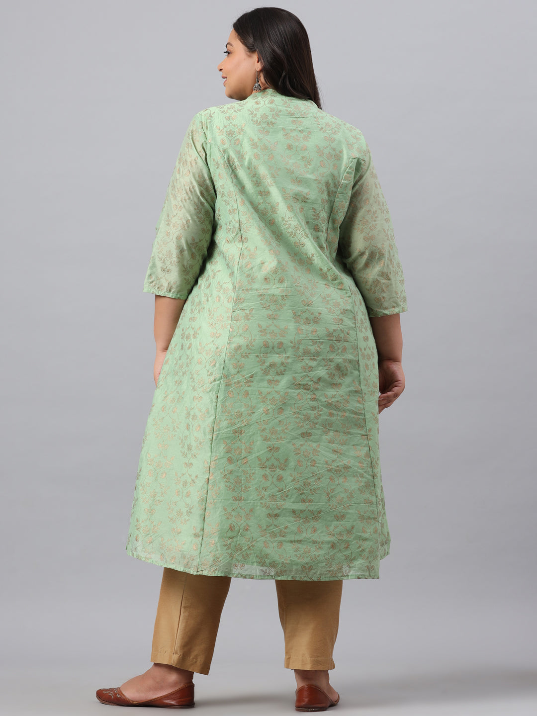 Pistagreen Chanderi Silk Printed A-Line Kurta