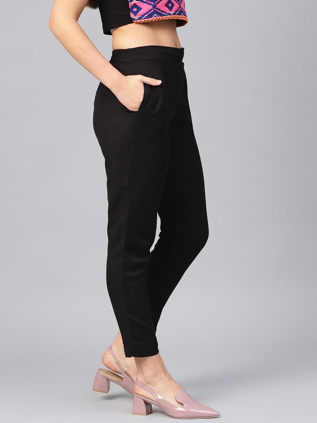Black Rayon Flex Solid Slim Fit Pant/Slim Pant