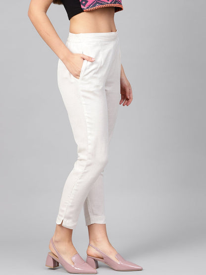 Ivory Rayon Flex Solid Slim Fit Pant/Slim Pant