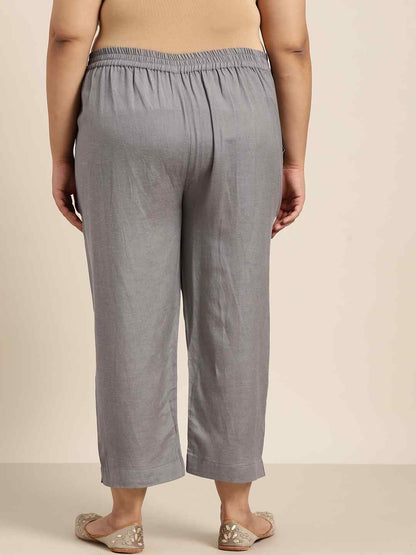 Grey Rayon Flex Solid Slim Fit Pant/Slim Pant
