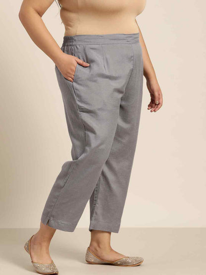Grey Rayon Flex Solid Slim Fit Pant/Slim Pant