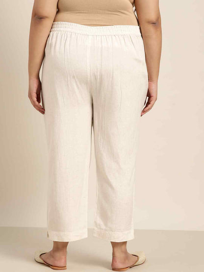 Ivory Rayon Flex Solid Slim Fit Pant/Slim Pant
