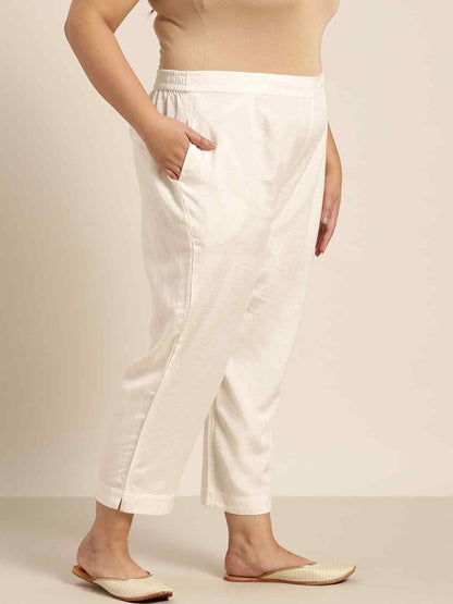 Ivory Rayon Flex Solid Slim Fit Pant/Slim Pant