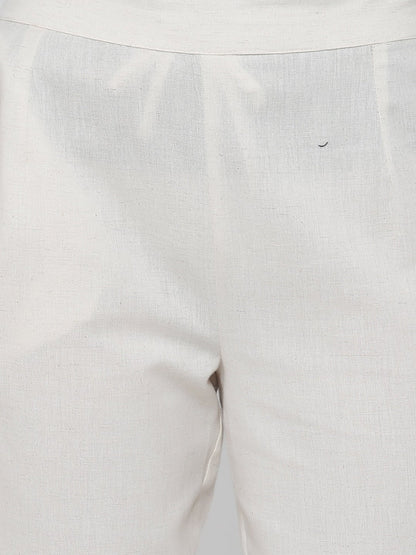 Offwhite Cotton Flex Solid Slim Fit Pant/Slim Pant