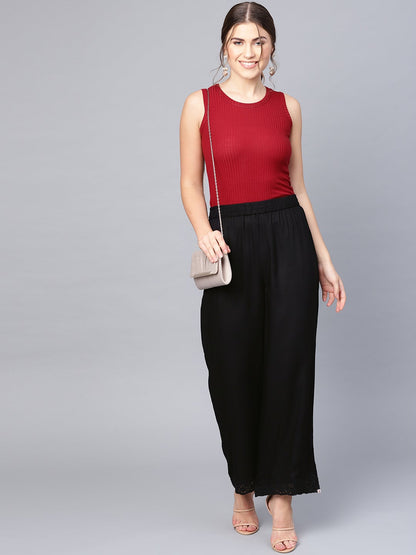 Black Rayon Solid Wide Leg Palazzo