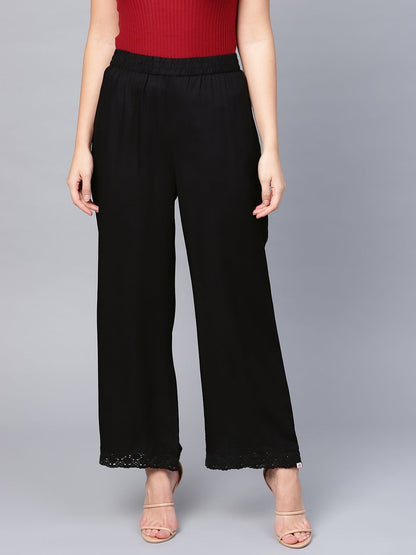 Black Rayon Solid Wide Leg Palazzo