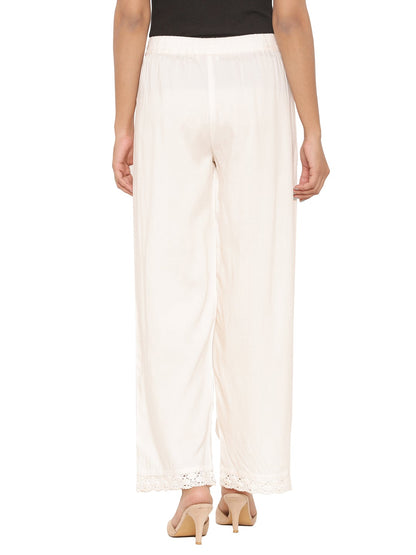 Ivory Rayon Solid Wide Leg Palazzo
