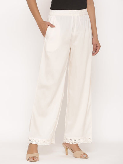 Ivory Rayon Solid Wide Leg Palazzo