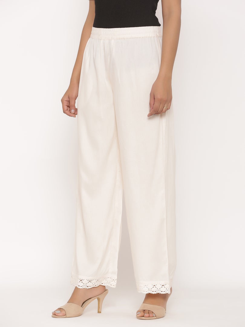 Ivory Rayon Solid Wide Leg Palazzo