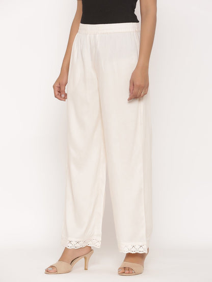 Ivory Rayon Solid Wide Leg Palazzo