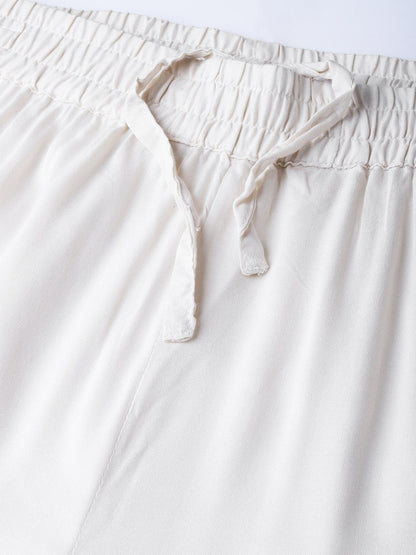 Offwhite Rayon Solid Wide Leg Palazzo