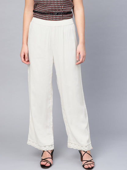 Offwhite Rayon Solid Wide Leg Palazzo