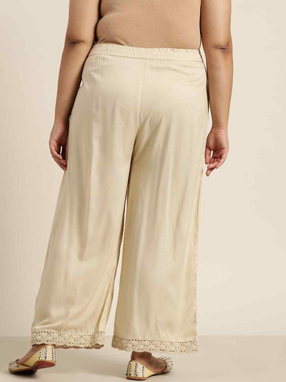Beige Rayon Solid Wide Leg Palazzo