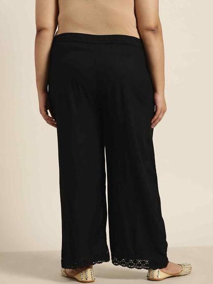 Black Rayon Solid Wide Leg Palazzo