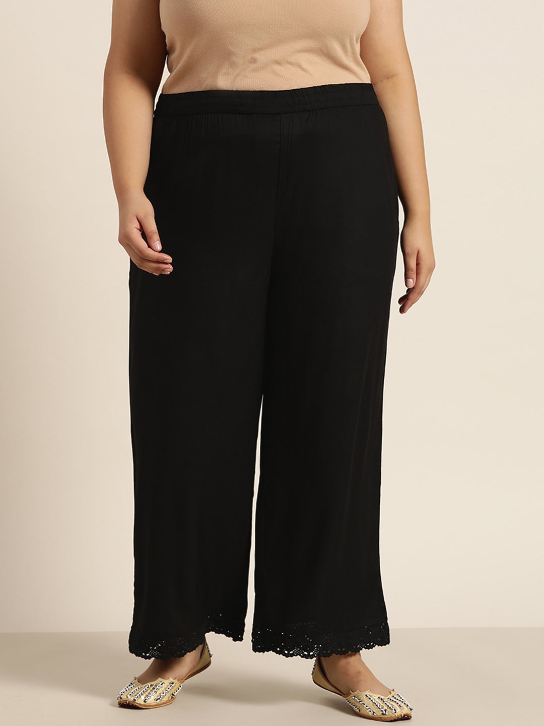 Black Rayon Solid Wide Leg Palazzo