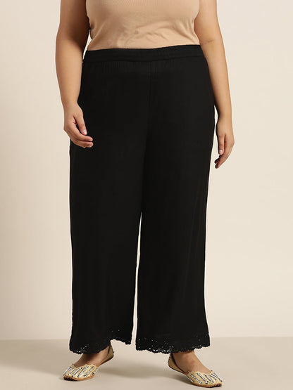 Black Rayon Solid Wide Leg Palazzo