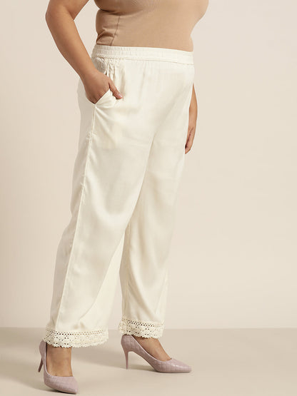 Offwhite Rayon Solid Wide Leg Palazzo