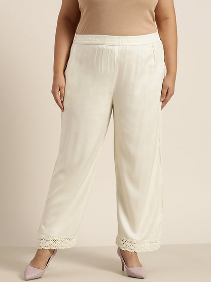 Offwhite Rayon Solid Wide Leg Palazzo