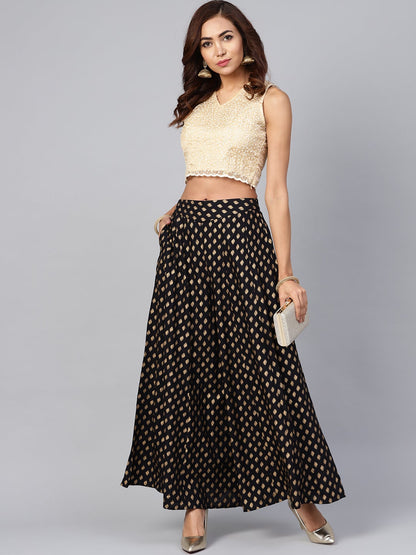 Black Rayon Printed Flared Palazzo