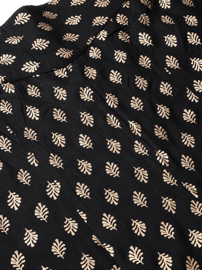 Black Rayon Printed Flared Palazzo