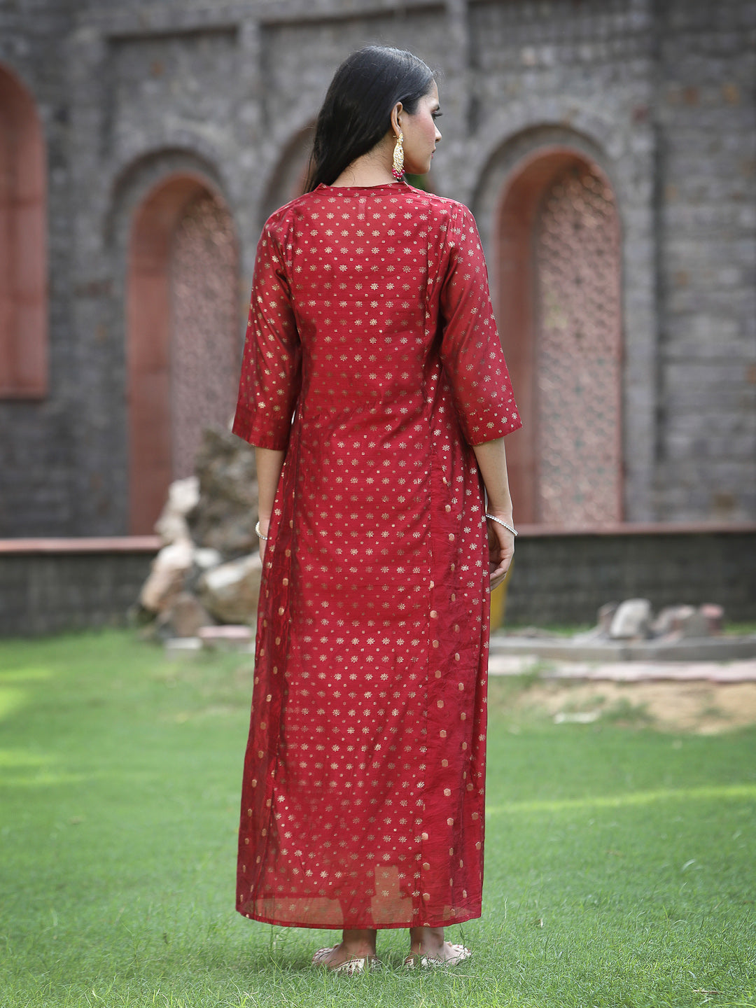 Maroon Chanderi Silk Printed Anarkali Kurta