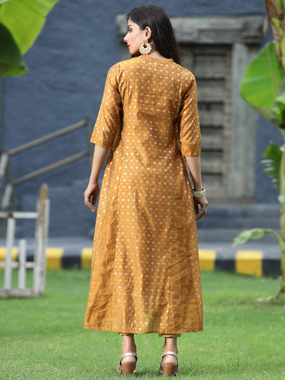Mustard Chanderi Silk Printed Anarkali Kurta