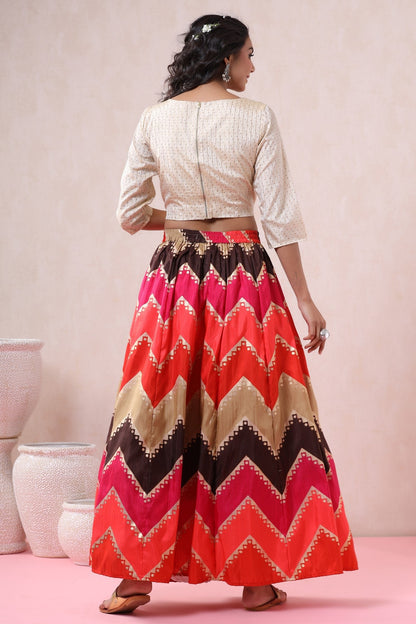 Ivory Silk Lurex Woven Design Fitted Blouse