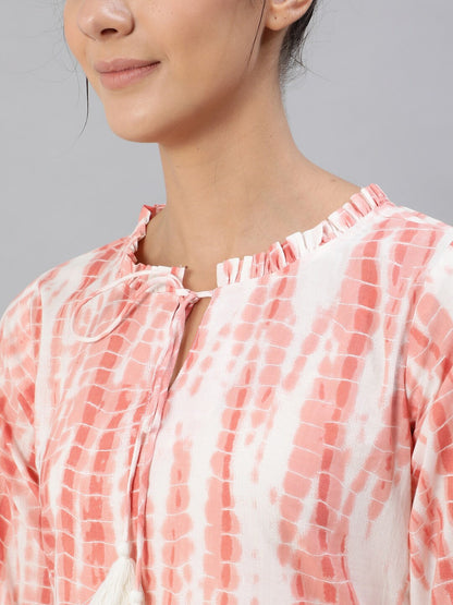 Women Peach Tie-dye Printed Night Suit Set