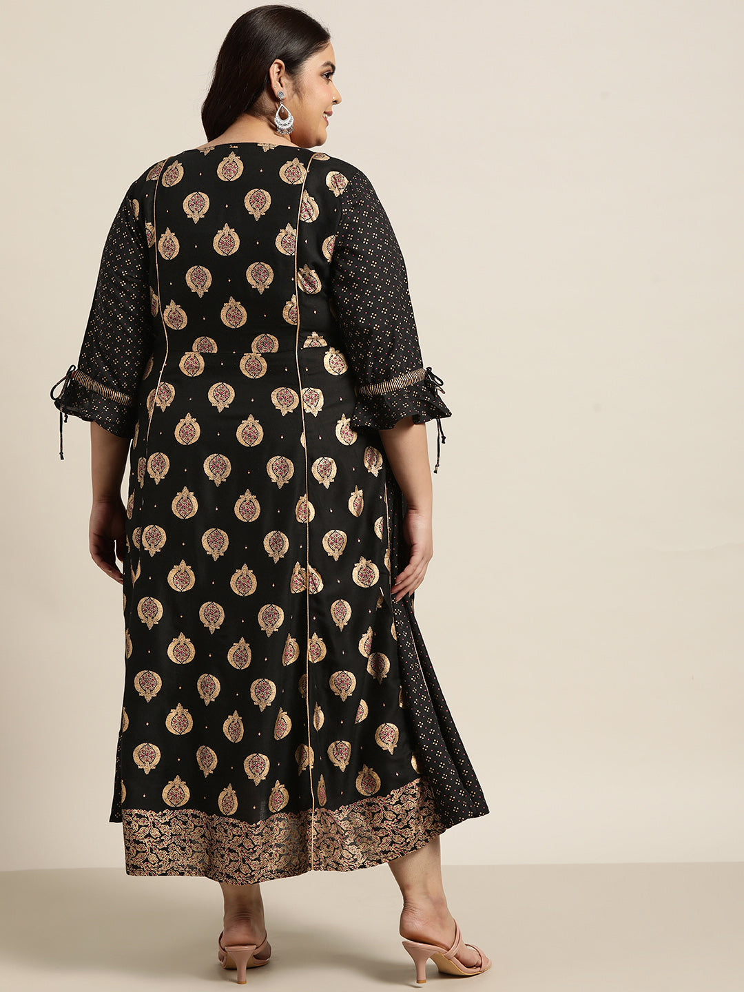Black Rayon Festive Wear Printed Jacket Style Dress