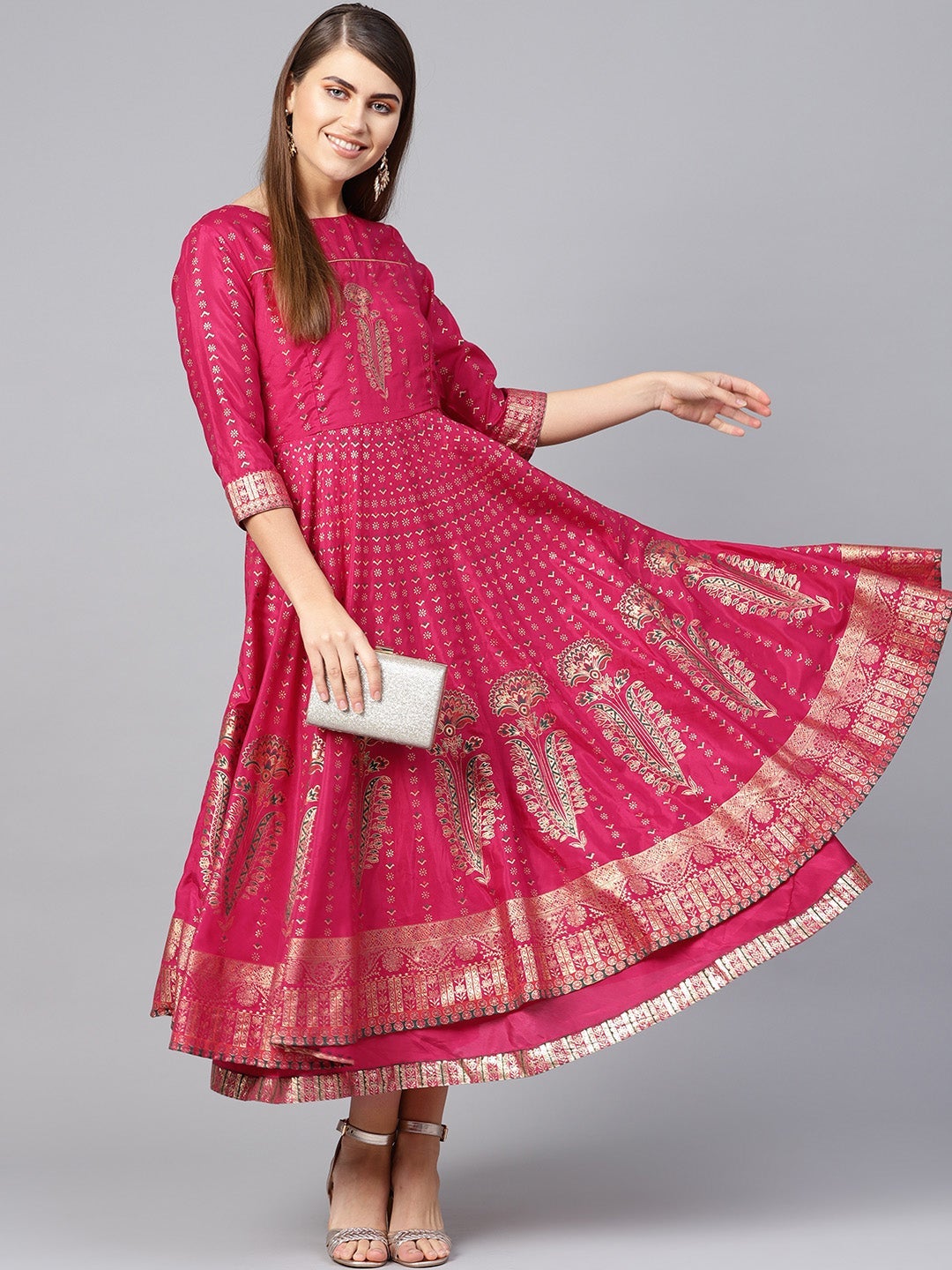 Fuchsia Shantoon Printed Layered Dress