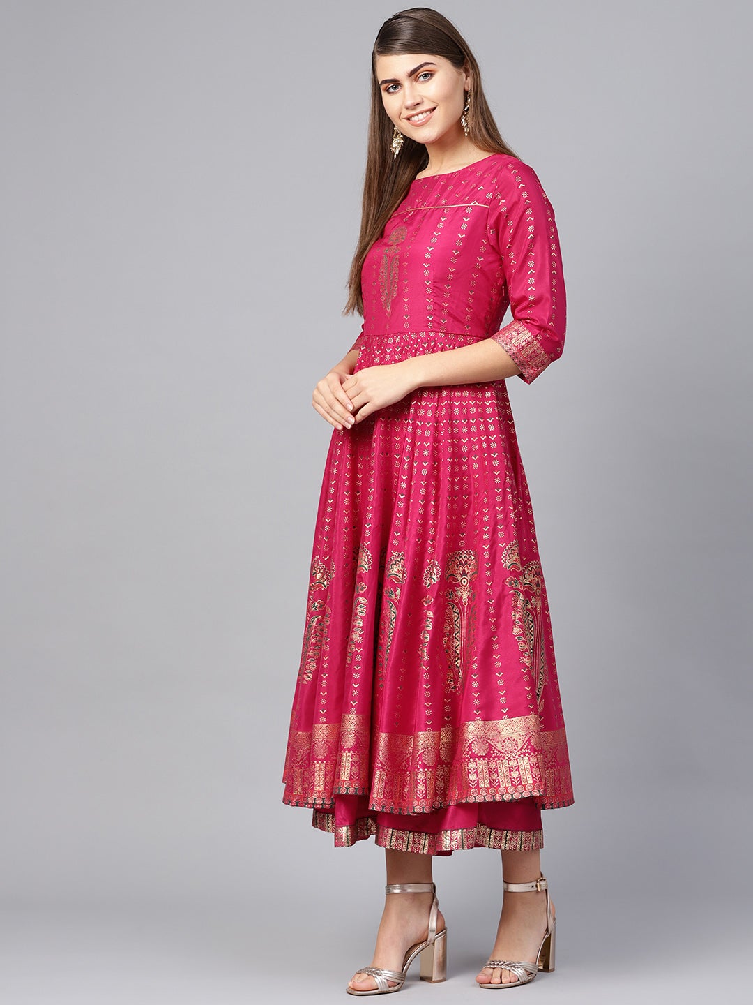 Fuchsia Shantoon Printed Layered Dress