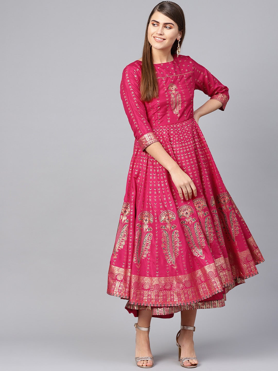 Fuchsia Shantoon Printed Layered Dress