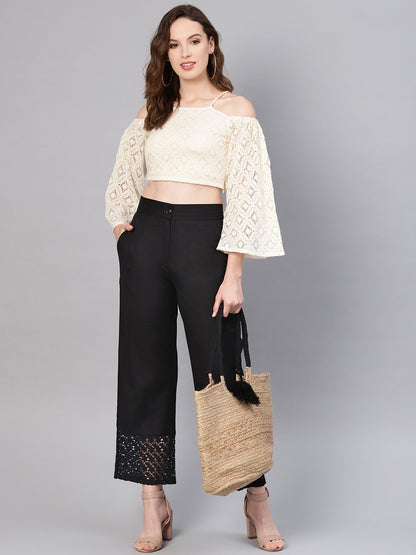 Black Cotton Flex Solid Wide Leg Palazzo