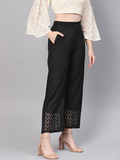 Black Cotton Flex Solid Wide Leg Palazzo
