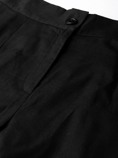 Black Cotton Flex Solid Wide Leg Palazzo