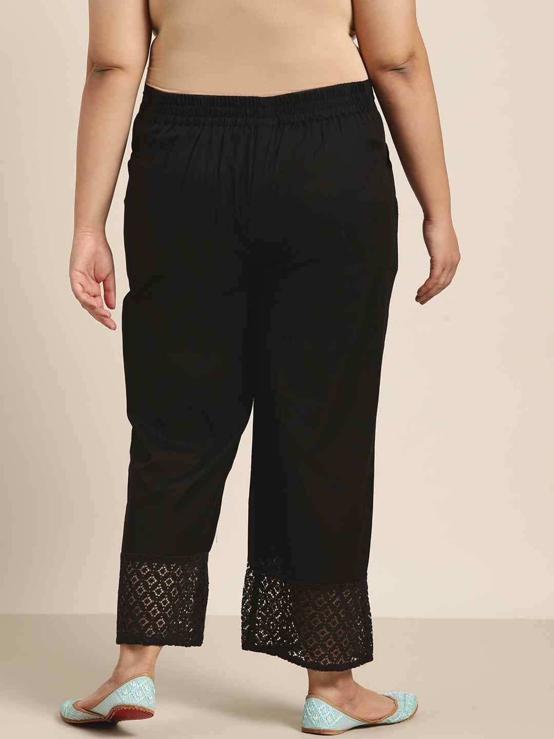 Black Cotton Flex Solid Wide Leg Palazzo