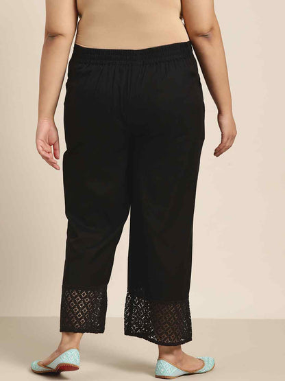 Black Cotton Flex Solid Wide Leg Palazzo