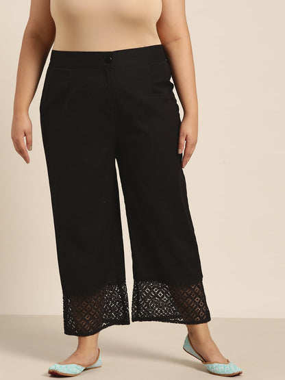 Black Cotton Flex Solid Wide Leg Palazzo