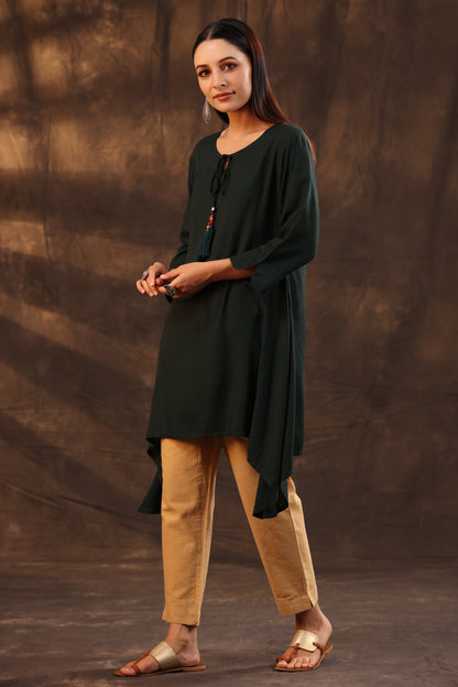 Jadegreen Rayon Slub Solid Asymmetric Kurta