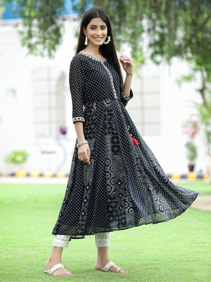 Black Georgette Printed Anarkali Kurta