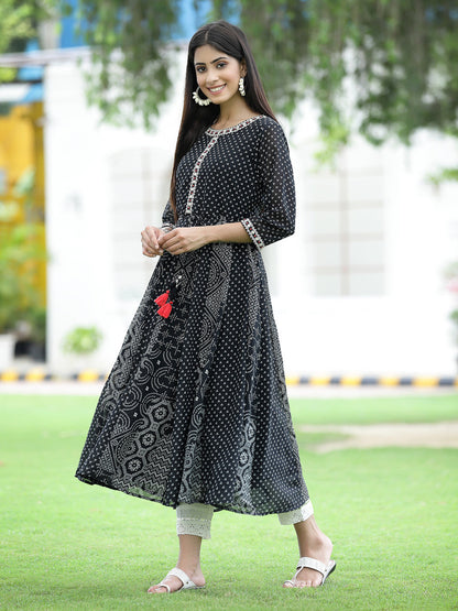 Black Georgette Printed Anarkali Kurta