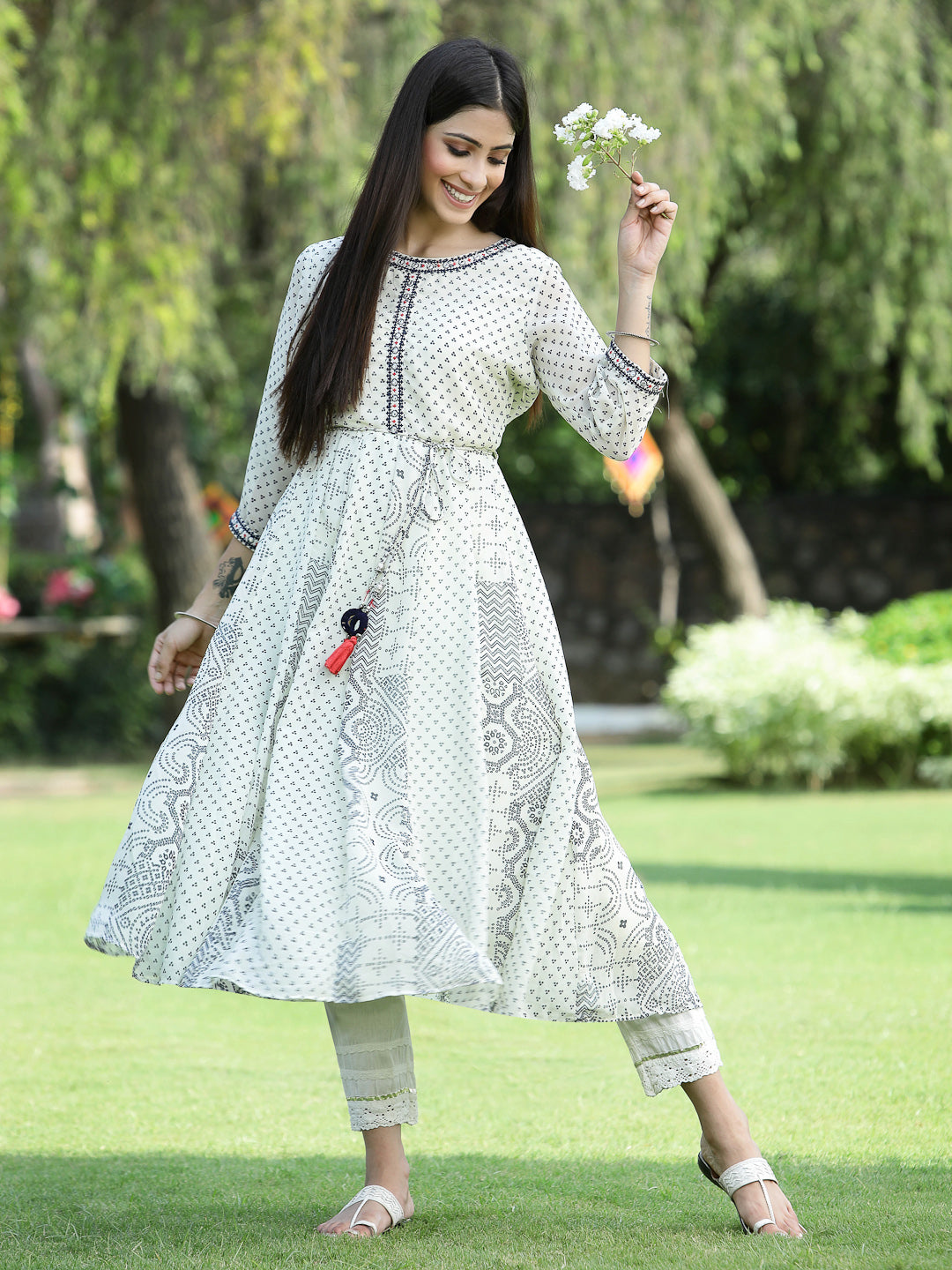Ivory Georgette Printed Anarkali Kurta
