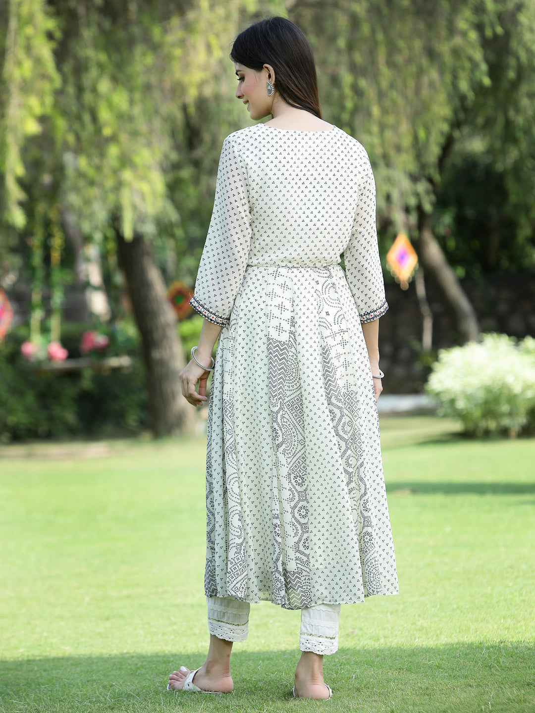 Ivory Georgette Printed Anarkali Kurta
