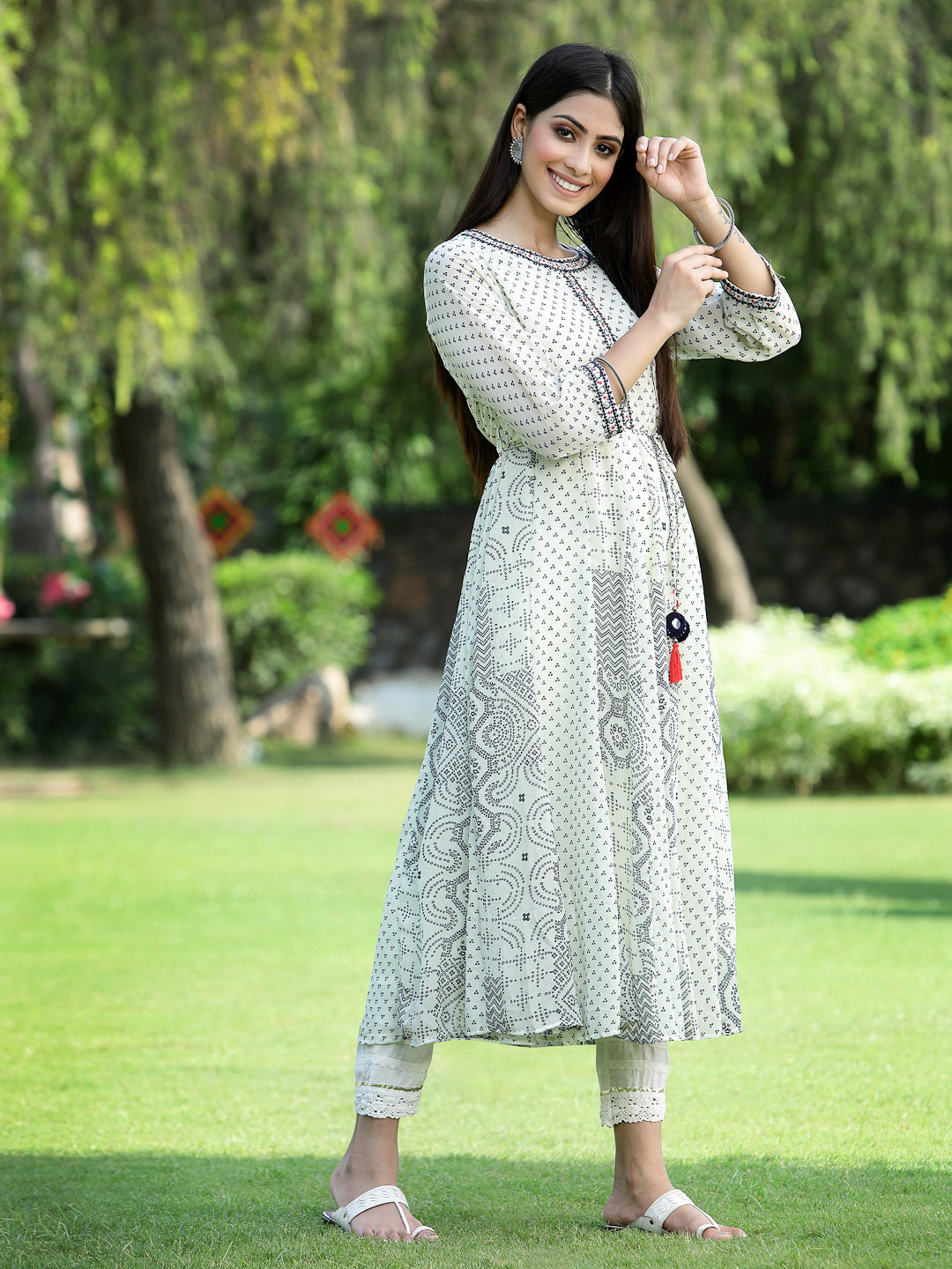 Ivory Georgette Printed Anarkali Kurta