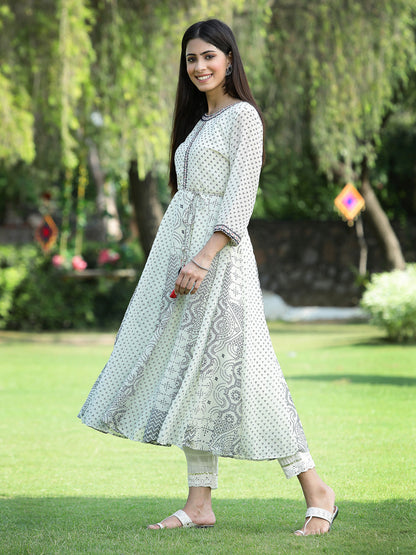 Ivory Georgette Printed Anarkali Kurta