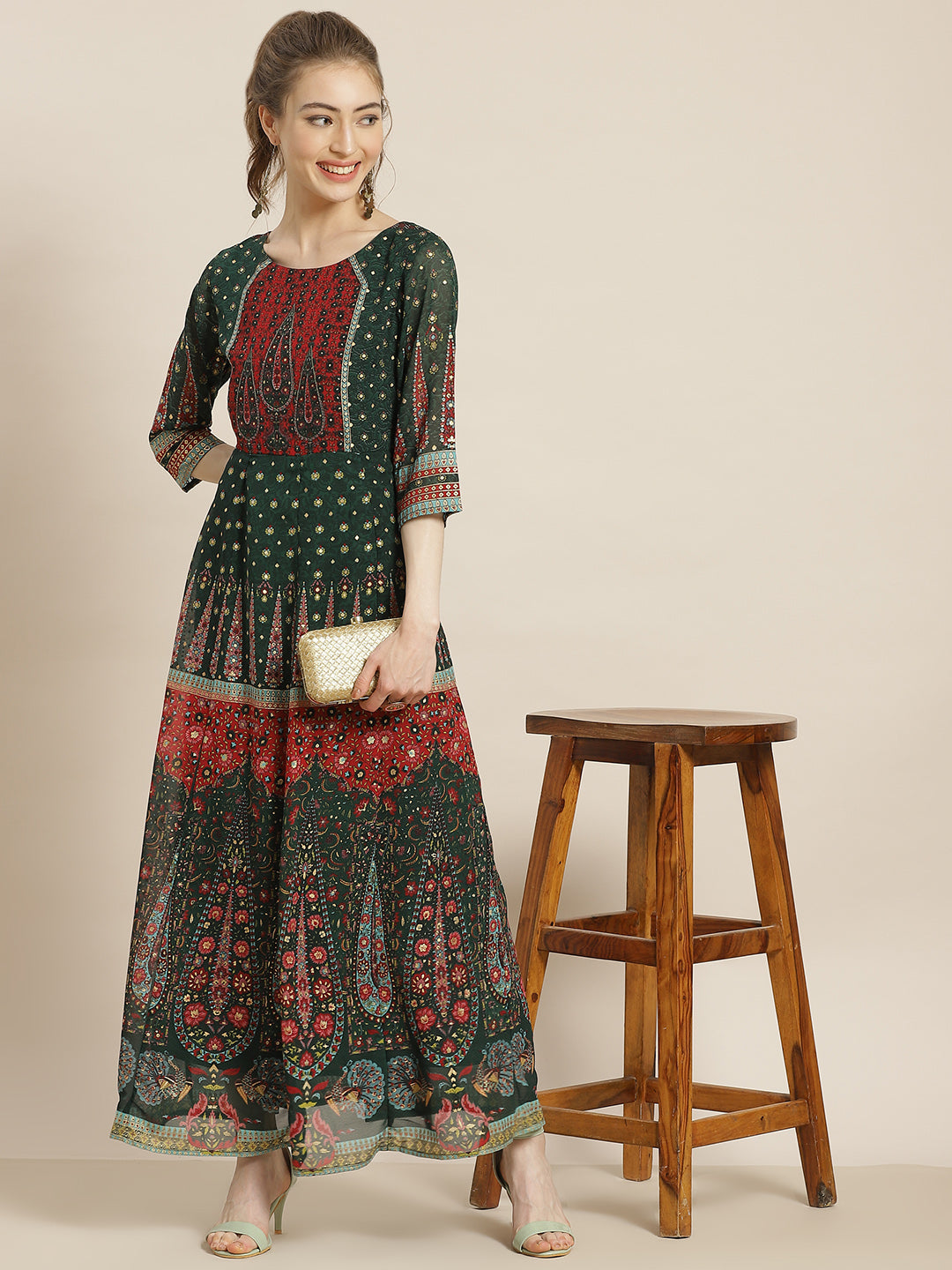 Jadegreen Georgette Printed Anarkali Dress