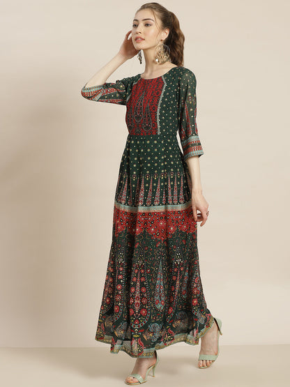 Jadegreen Georgette Printed Anarkali Dress